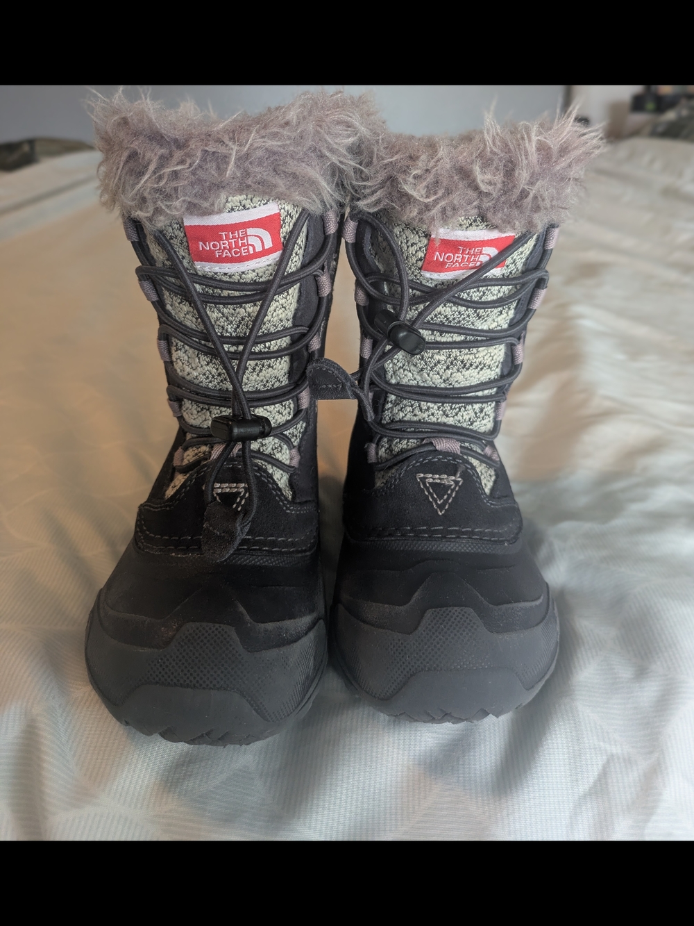 The North Face Kids Black and Gray Faux-Fur Winter Boots
